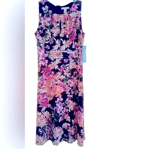 NWT London Times Petite Floral  Sleeveless A-line Midi Dress  Size 10P MSRP $108 - Picture 3 of 8